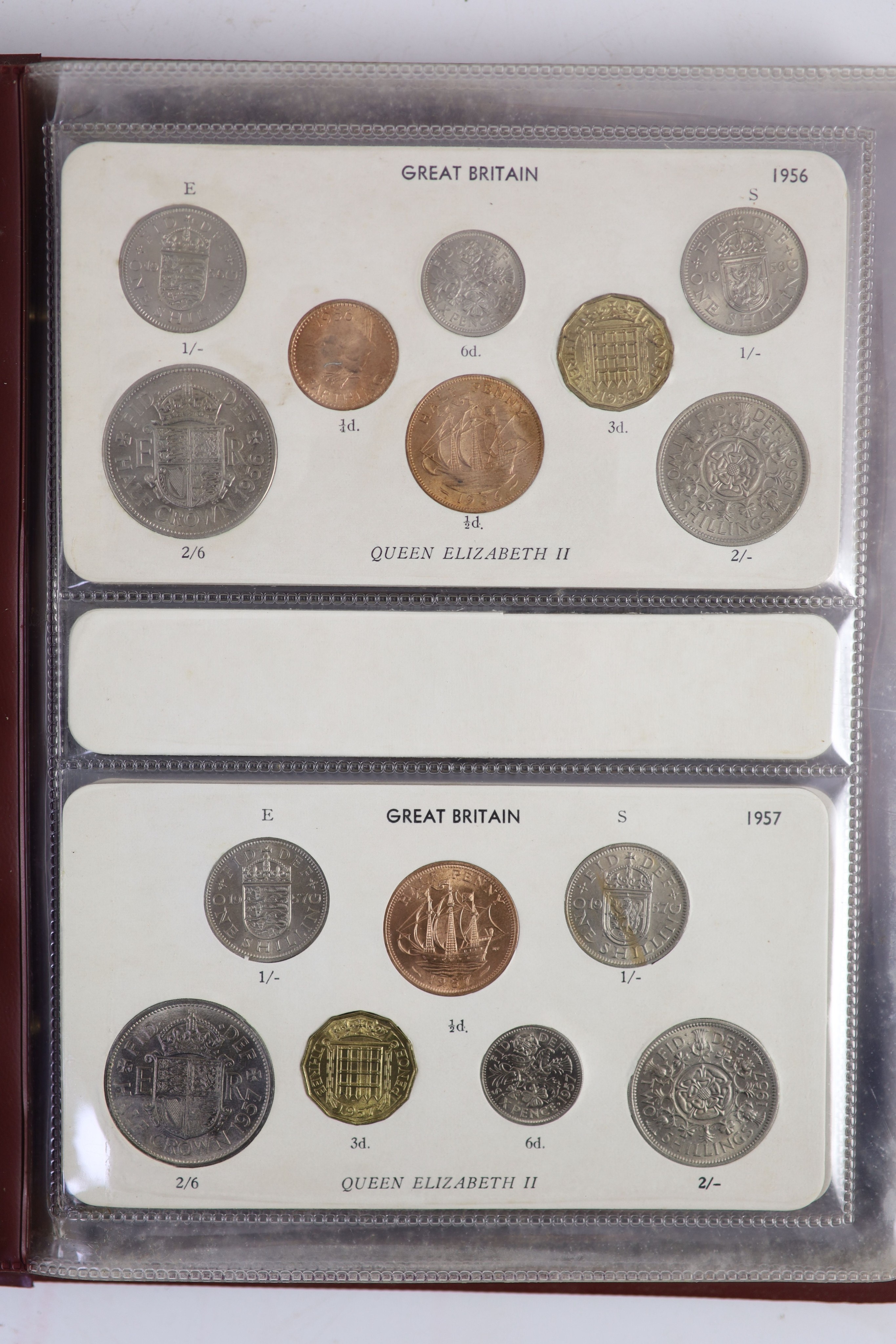 Queen Elizabeth II pre-decimal specimen coin sets for 1953 - 1967, first and second issues, all EF/UNC (15 sets), including 1954, 1957-1959 halfcrowns, florins and shillings, scarce in high grade